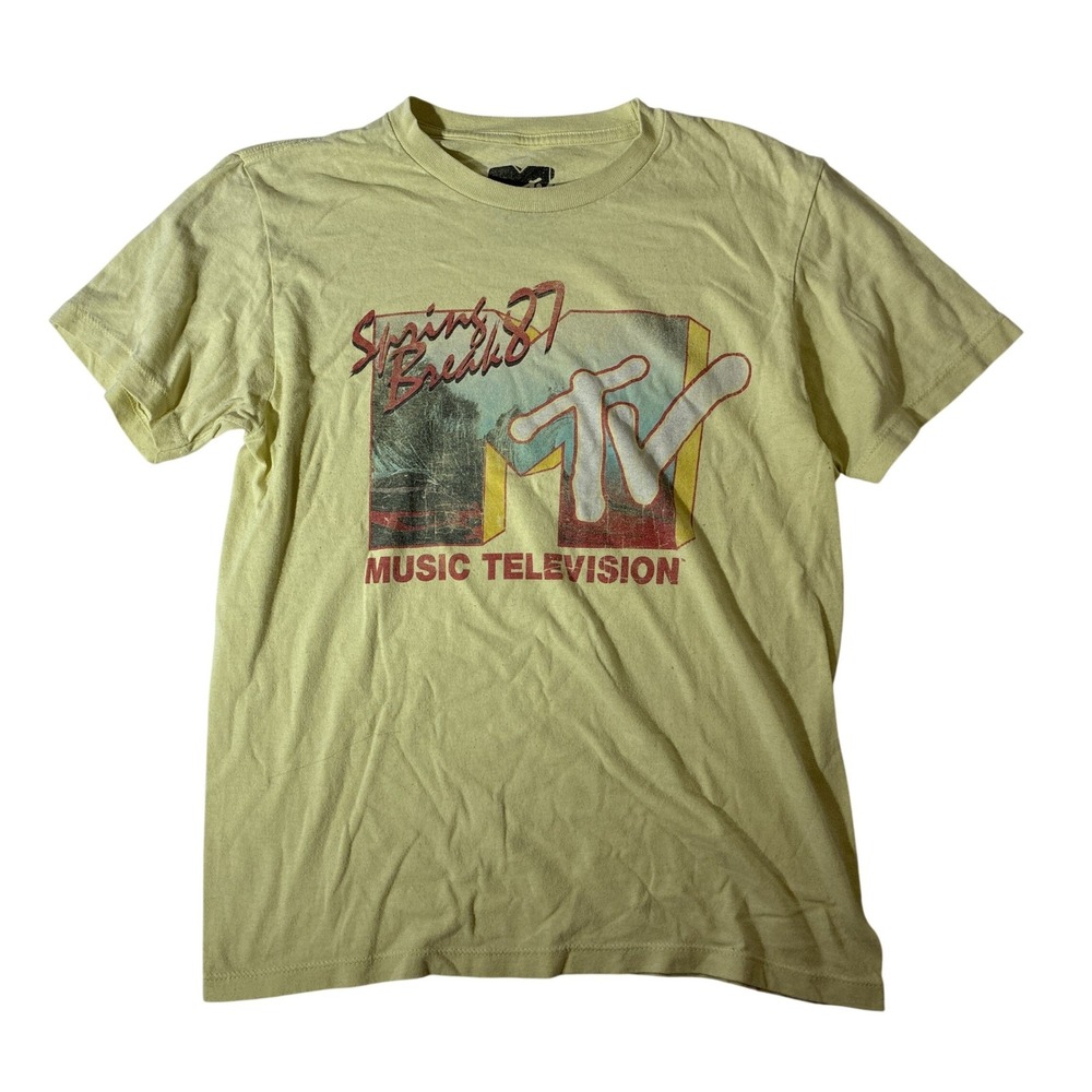 MTV Spring Break 87 Music Television Graphic Tee Yellow Mens Small Short‎ Sleeve